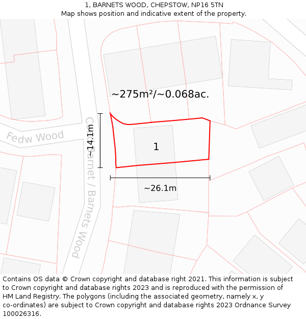 1, BARNETS WOOD, CHEPSTOW, NP16 5TN: Plot and title map