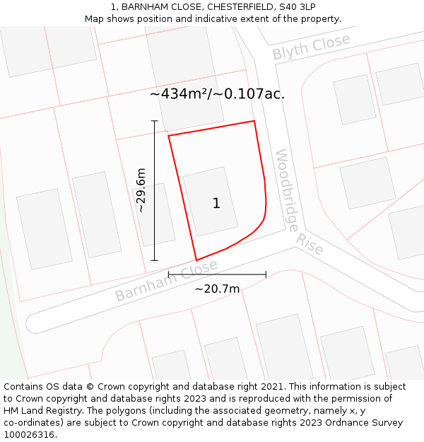 1, BARNHAM CLOSE, CHESTERFIELD, S40 3LP: Plot and title map