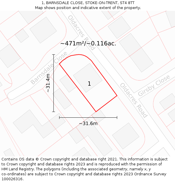 1, BARNSDALE CLOSE, STOKE-ON-TRENT, ST4 8TT: Plot and title map