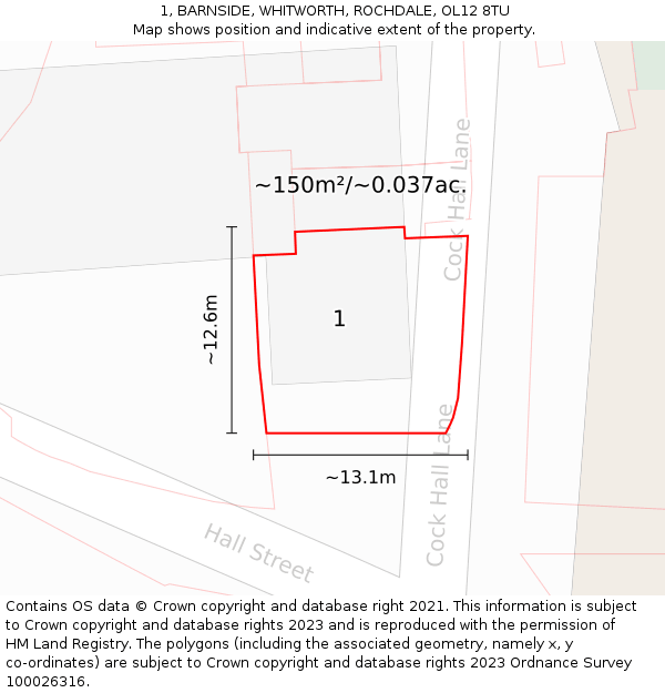 1, BARNSIDE, WHITWORTH, ROCHDALE, OL12 8TU: Plot and title map