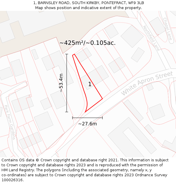 1, BARNSLEY ROAD, SOUTH KIRKBY, PONTEFRACT, WF9 3LB: Plot and title map