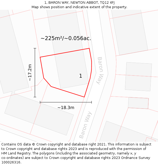 1, BARON WAY, NEWTON ABBOT, TQ12 4FJ: Plot and title map