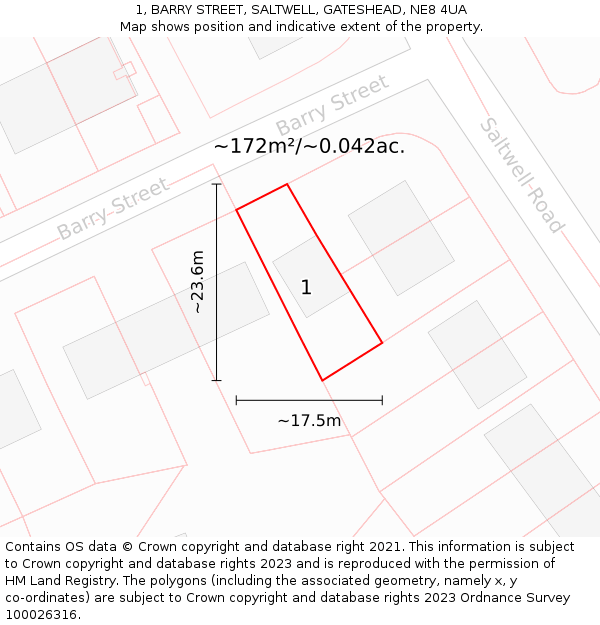 1, BARRY STREET, SALTWELL, GATESHEAD, NE8 4UA: Plot and title map