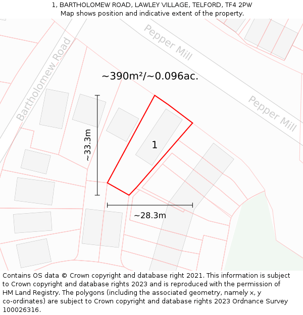 1, BARTHOLOMEW ROAD, LAWLEY VILLAGE, TELFORD, TF4 2PW: Plot and title map