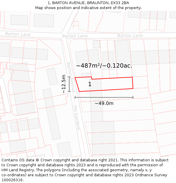 1, BARTON AVENUE, BRAUNTON, EX33 2BA: Plot and title map