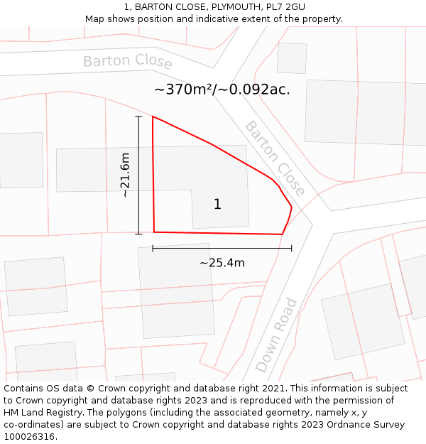 1, BARTON CLOSE, PLYMOUTH, PL7 2GU: Plot and title map