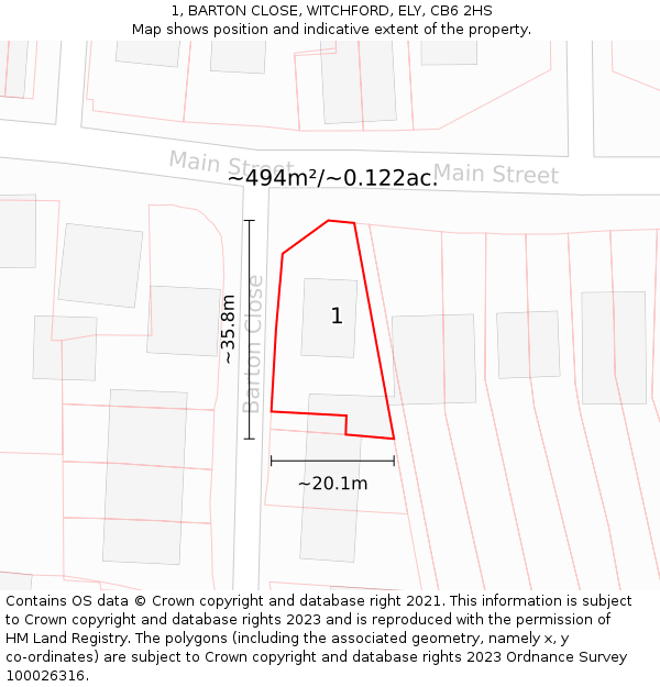 1, BARTON CLOSE, WITCHFORD, ELY, CB6 2HS: Plot and title map