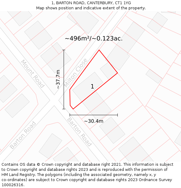 1, BARTON ROAD, CANTERBURY, CT1 1YG: Plot and title map