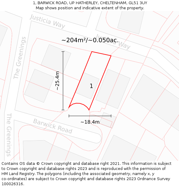 1, BARWICK ROAD, UP HATHERLEY, CHELTENHAM, GL51 3UY: Plot and title map