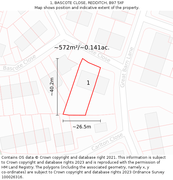 1, BASCOTE CLOSE, REDDITCH, B97 5XF: Plot and title map