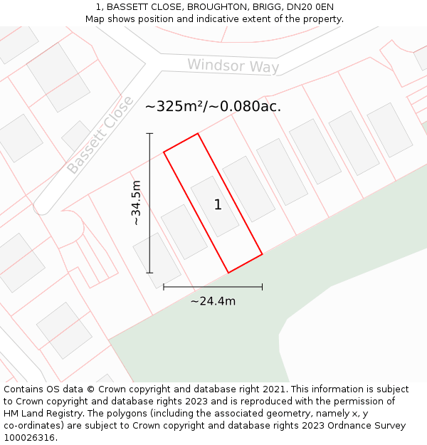 1, BASSETT CLOSE, BROUGHTON, BRIGG, DN20 0EN: Plot and title map