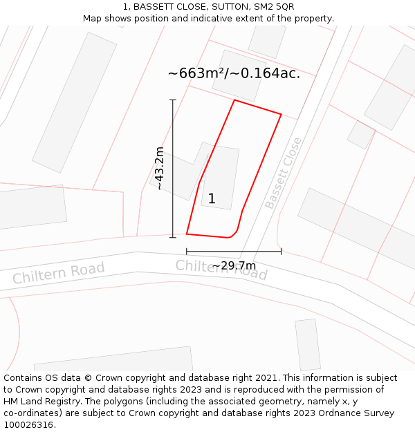 1, BASSETT CLOSE, SUTTON, SM2 5QR: Plot and title map