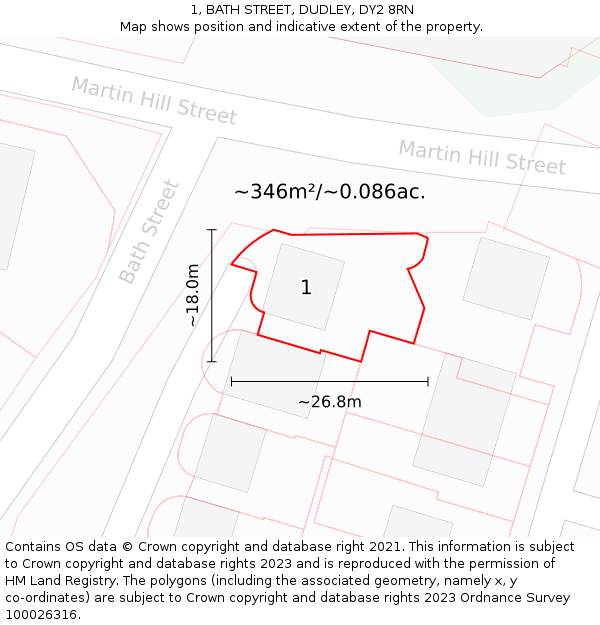 1, BATH STREET, DUDLEY, DY2 8RN: Plot and title map