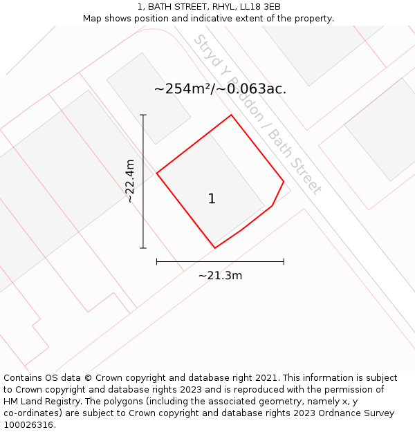 1, BATH STREET, RHYL, LL18 3EB: Plot and title map