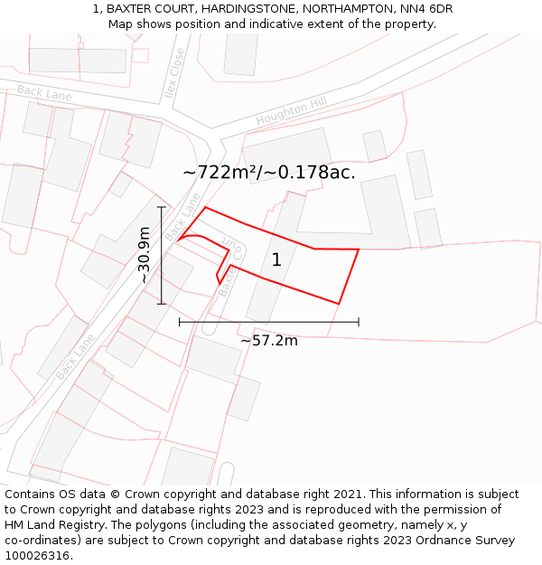 1, BAXTER COURT, HARDINGSTONE, NORTHAMPTON, NN4 6DR: Plot and title map