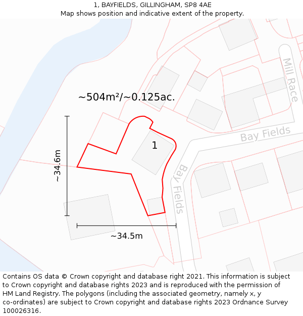 1, BAYFIELDS, GILLINGHAM, SP8 4AE: Plot and title map