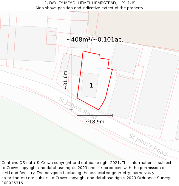 1, BAYLEY MEAD, HEMEL HEMPSTEAD, HP1 1US: Plot and title map