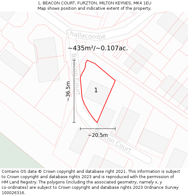 1, BEACON COURT, FURZTON, MILTON KEYNES, MK4 1EU: Plot and title map