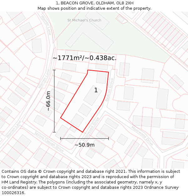 1, BEACON GROVE, OLDHAM, OL8 2XH: Plot and title map