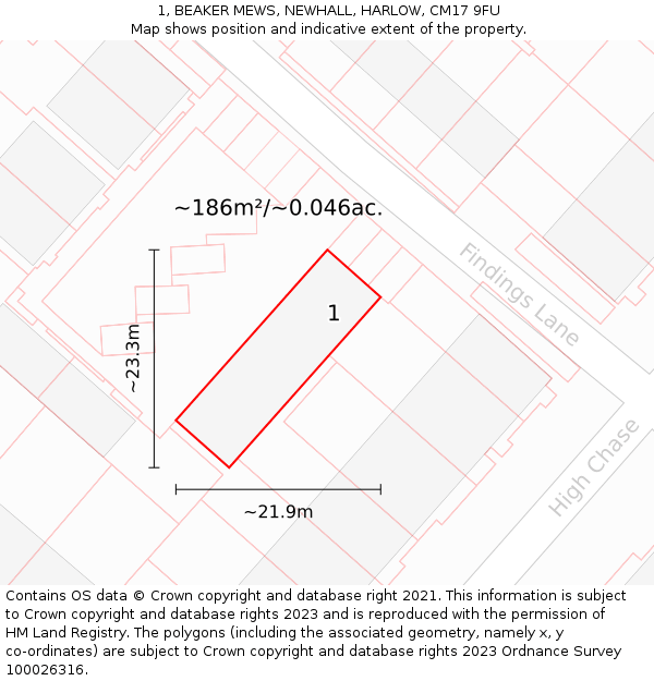 1, BEAKER MEWS, NEWHALL, HARLOW, CM17 9FU: Plot and title map