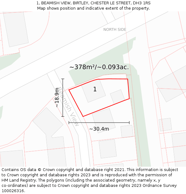 1, BEAMISH VIEW, BIRTLEY, CHESTER LE STREET, DH3 1RS: Plot and title map