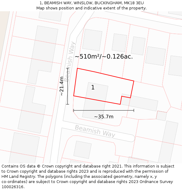 1, BEAMISH WAY, WINSLOW, BUCKINGHAM, MK18 3EU: Plot and title map