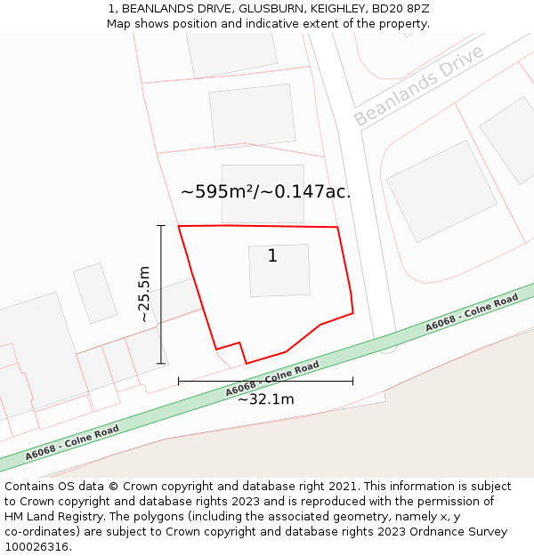 1, BEANLANDS DRIVE, GLUSBURN, KEIGHLEY, BD20 8PZ: Plot and title map