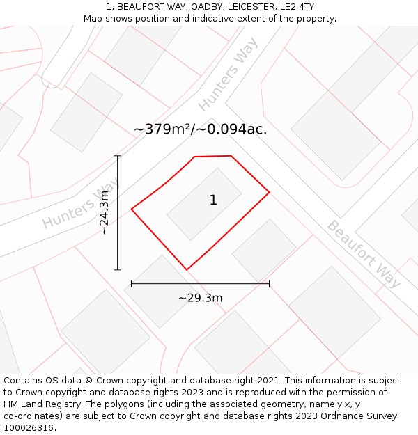 1, BEAUFORT WAY, OADBY, LEICESTER, LE2 4TY: Plot and title map