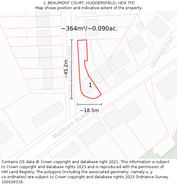 1, BEAUMONT COURT, HUDDERSFIELD, HD4 7FD: Plot and title map