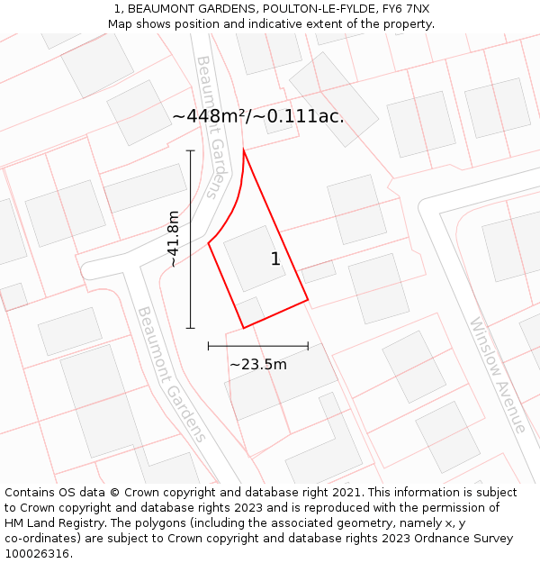 1, BEAUMONT GARDENS, POULTON-LE-FYLDE, FY6 7NX: Plot and title map