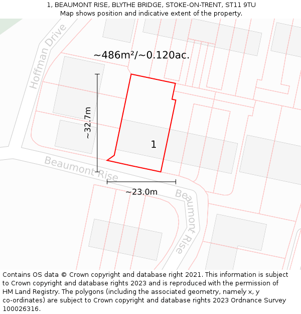 1, BEAUMONT RISE, BLYTHE BRIDGE, STOKE-ON-TRENT, ST11 9TU: Plot and title map