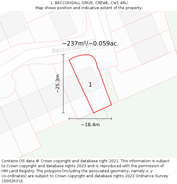 1, BECCONSALL DRIVE, CREWE, CW1 4RU: Plot and title map