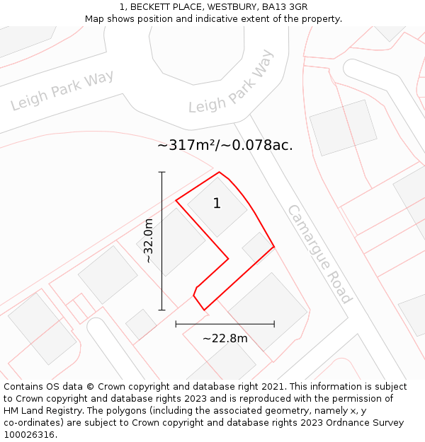 1, BECKETT PLACE, WESTBURY, BA13 3GR: Plot and title map