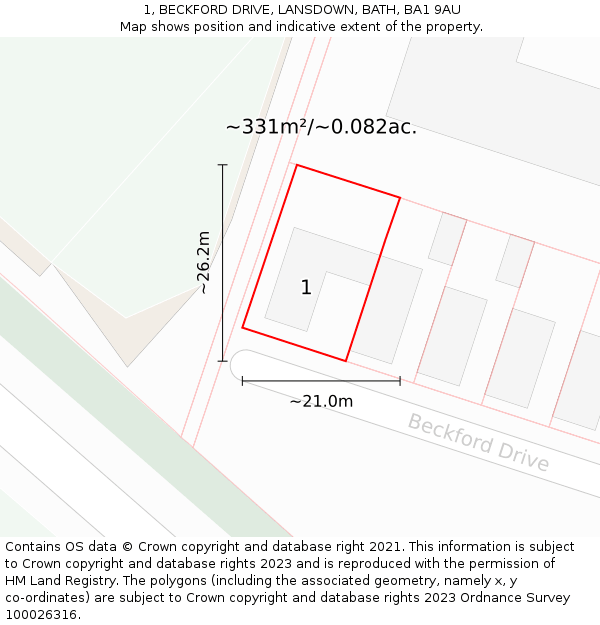 1, BECKFORD DRIVE, LANSDOWN, BATH, BA1 9AU: Plot and title map