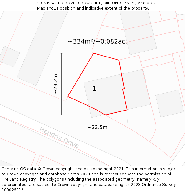 1, BECKINSALE GROVE, CROWNHILL, MILTON KEYNES, MK8 0DU: Plot and title map