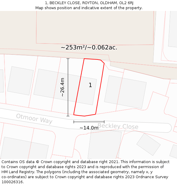 1, BECKLEY CLOSE, ROYTON, OLDHAM, OL2 6RJ: Plot and title map