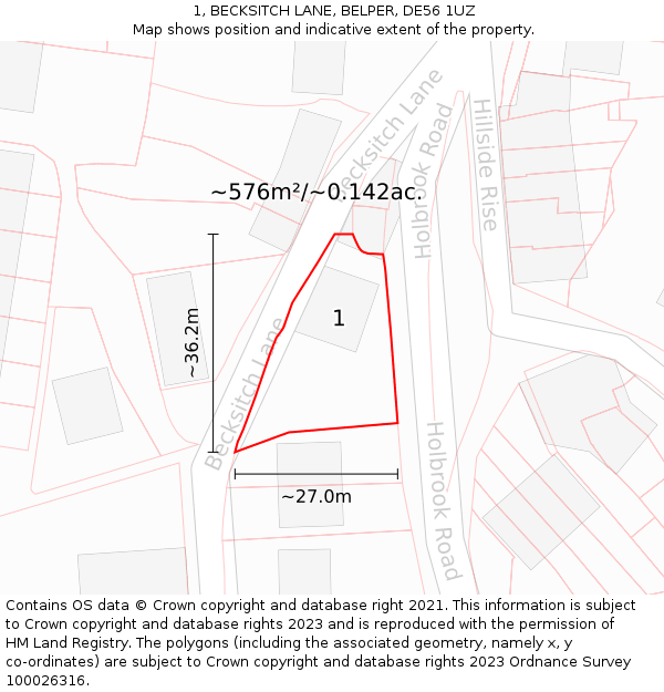 1, BECKSITCH LANE, BELPER, DE56 1UZ: Plot and title map