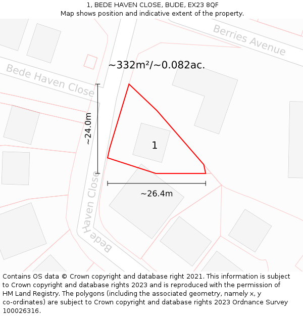 1, BEDE HAVEN CLOSE, BUDE, EX23 8QF: Plot and title map