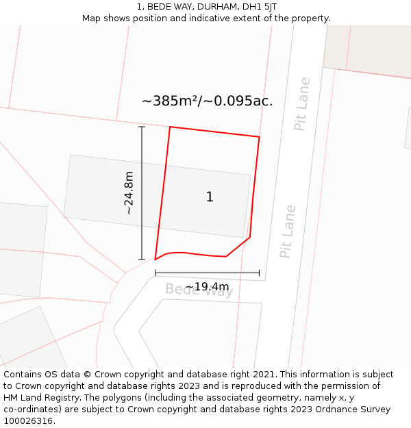 1, BEDE WAY, DURHAM, DH1 5JT: Plot and title map