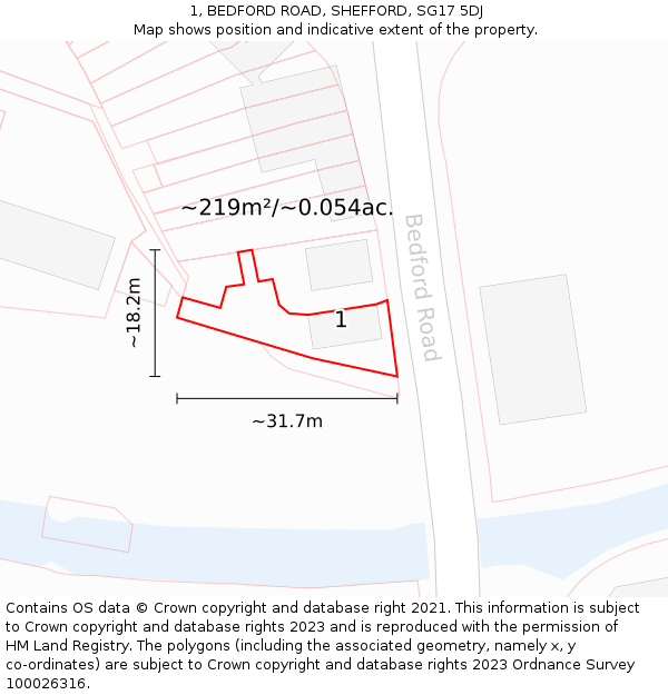 1, BEDFORD ROAD, SHEFFORD, SG17 5DJ: Plot and title map