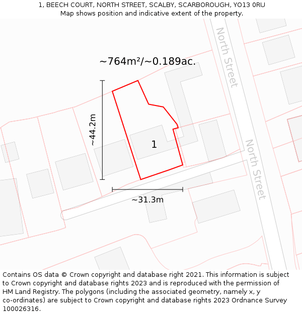 1, BEECH COURT, NORTH STREET, SCALBY, SCARBOROUGH, YO13 0RU: Plot and title map