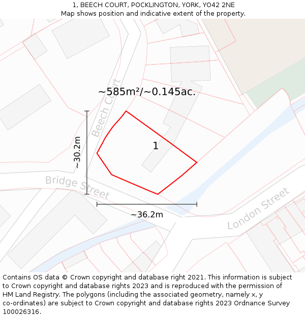 1, BEECH COURT, POCKLINGTON, YORK, YO42 2NE: Plot and title map