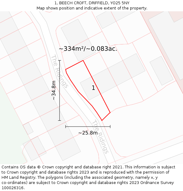 1, BEECH CROFT, DRIFFIELD, YO25 5NY: Plot and title map