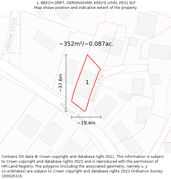 1, BEECH DRIFT, DERSINGHAM, KING'S LYNN, PE31 6LF: Plot and title map