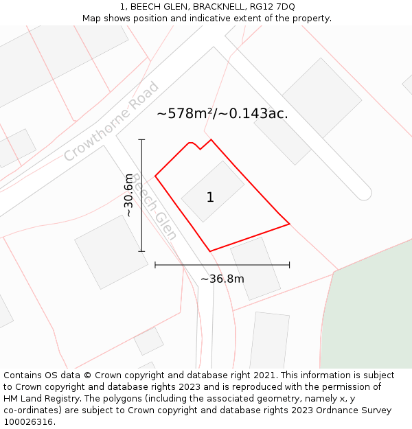 1, BEECH GLEN, BRACKNELL, RG12 7DQ: Plot and title map