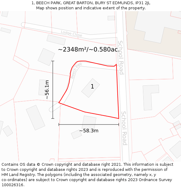 1, BEECH PARK, GREAT BARTON, BURY ST EDMUNDS, IP31 2JL: Plot and title map