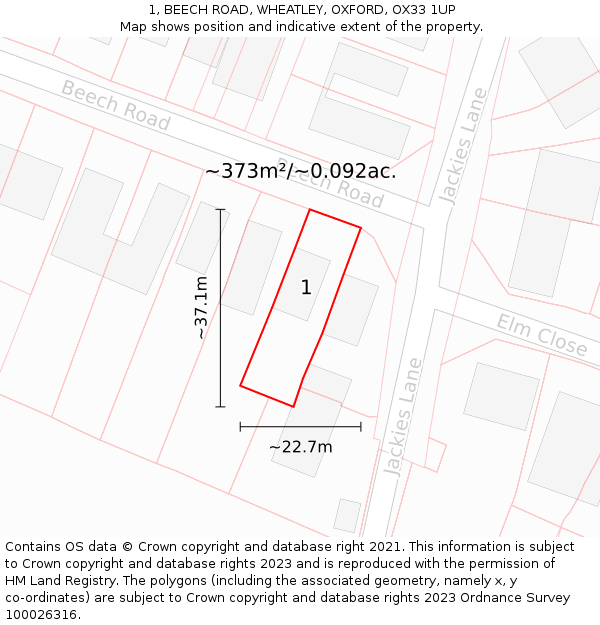 1, BEECH ROAD, WHEATLEY, OXFORD, OX33 1UP: Plot and title map