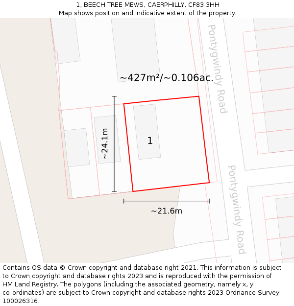 1, BEECH TREE MEWS, CAERPHILLY, CF83 3HH: Plot and title map