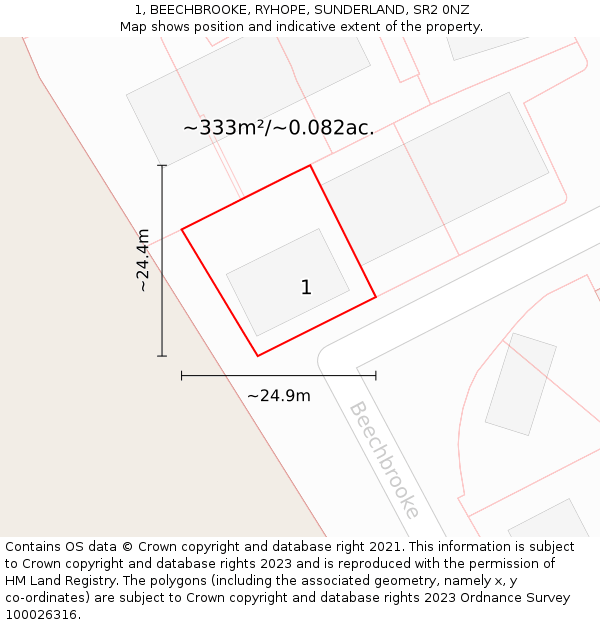 1, BEECHBROOKE, RYHOPE, SUNDERLAND, SR2 0NZ: Plot and title map