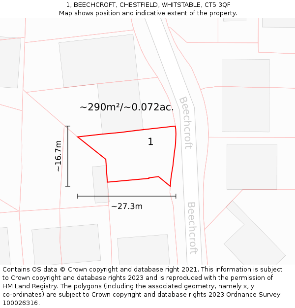 1, BEECHCROFT, CHESTFIELD, WHITSTABLE, CT5 3QF: Plot and title map